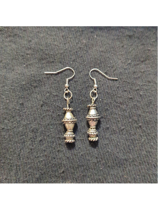 Hand Crafted Jewelry - Silver Tone Metal Beaded Dangle Statement Earrings